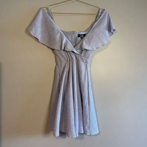 Small Blue & White Striped Off-the-Shoulder Lulus Yacht Dress (Hemmed) Pockets!